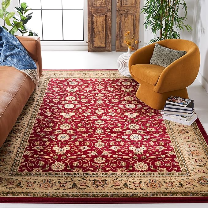 SAFAVIEH Lyndhurst Collection Area Rug - 8' x 10', Red & Ivory, Traditional Oriental Design, Non-Shedding & Easy Care, Ideal for High Traffic Areas in Living Room, Bedroom (LNH312A)
