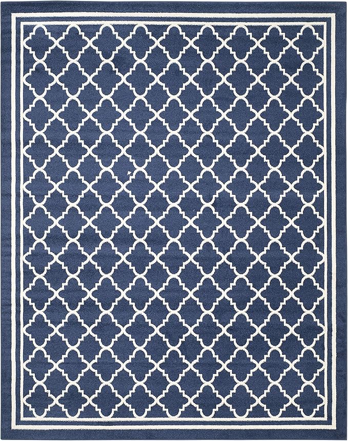 SAFAVIEH Amherst Collection X-Large Area Rug - 11' x 15', Navy & Beige, Moroccan Trellis Design, Non-Shedding & Easy Care, Ideal for High Traffic Areas in Living Room, Bedroom (AMT422P)