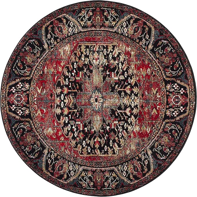 SAFAVIEH Vintage Hamadan Collection Area Rug - 6'7" Round, Red & Multi, Oriental Traditional Persian Design, Non-Shedding & Easy Care, Ideal for High Traffic Areas in Living Room, Bedroom (VTH215A)