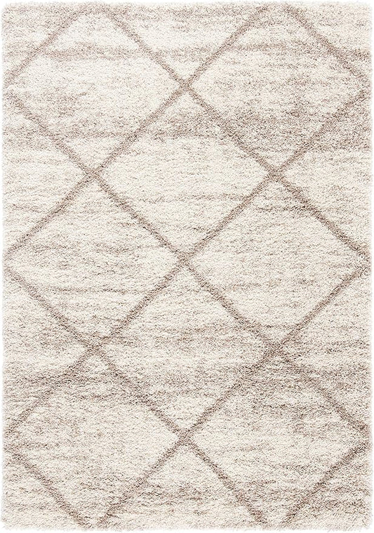 SAFAVIEH Hudson Shag Collection Accent Rug - 4' x 6', Multi Ivory & Beige, Trellis Design, Non-Shedding & Easy Care, 2-inch Thick Ideal for High Traffic Areas in Living Room, Bedroom (SGH281H)