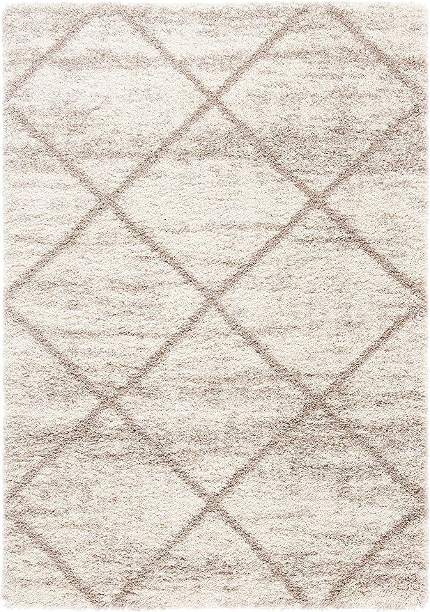 SAFAVIEH Hudson Shag Collection Accent Rug - 2' x 3', Multi Ivory & Beige, Trellis Design, Non-Shedding & Easy Care, 2-inch Thick Ideal for High Traffic Areas in Living Room, Bedroom (SGH281H)