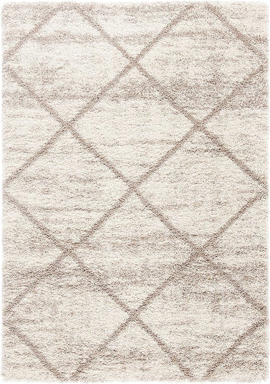 SAFAVIEH Hudson Shag Collection Accent Rug - 2' x 3', Multi Ivory & Beige, Trellis Design, Non-Shedding & Easy Care, 2-inch Thick Ideal for High Traffic Areas in Living Room, Bedroom (SGH281H)