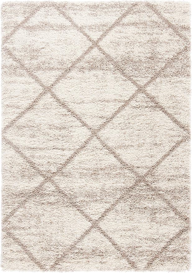 SAFAVIEH Hudson Shag Collection Area Rug - 6' x 9', Multi Ivory & Beige, Modern Trellis Design, Non-Shedding & Easy Care, 2-inch Thick Ideal for High Traffic Areas in Living Room, Bedroom (SGH281H)