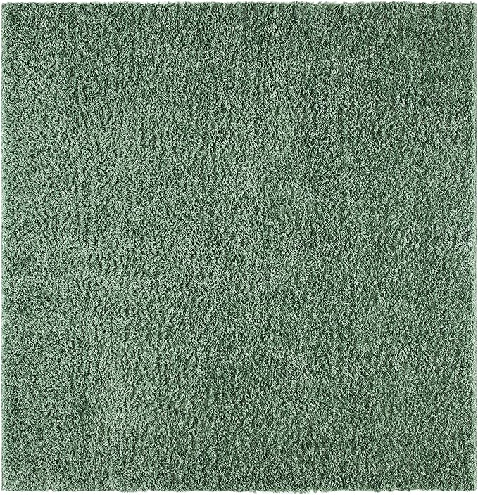 SAFAVIEH August Shag Collection Area Rug - 6'7" Square, Green, Solid Design, Non-Shedding & Easy Care, 1.5-inch Thick Ideal for High Traffic Areas in Living Room, Bedroom (AUG200Y)