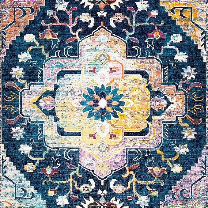 SAFAVIEH Crystal Collection Area Rug - 5' x 8', Navy & Fuchsia, Medallion Distressed Design, Non-Shedding & Easy Care, Ideal for High Traffic Areas in Living Room, Bedroom (CRS501H)