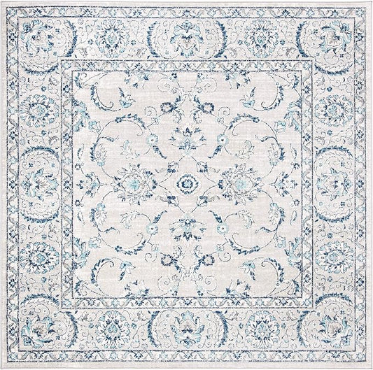 SAFAVIEH Brentwood Collection Area Rug - 12' Square, Light Grey/Blue, Geometric Design, Ideal for High Traffic Areas in Living Room, Bedroom, Dining (BNT854G)