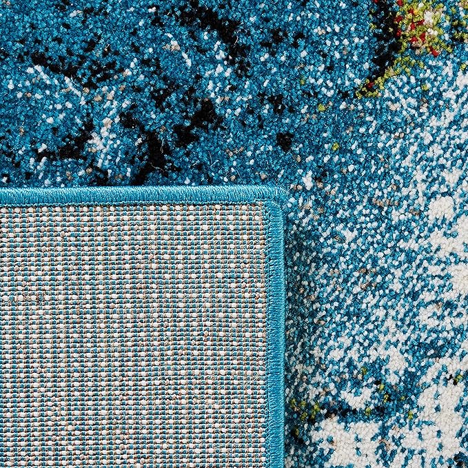 SAFAVIEH Glacier Collection 2'3" x 6' Blue/Gold GLA125M Modern Abstract Non-Shedding Living Room Entryway Foyer Hallway Bedroom Runner Rug