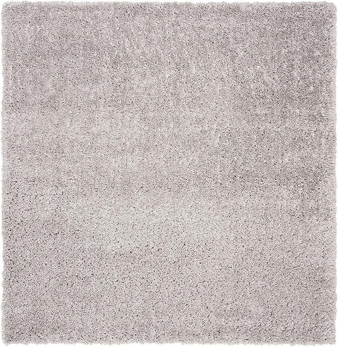 SAFAVIEH Fontana Shag Collection Area Rug - 5'3" Square, Grey, Solid Design, Non-Shedding & Easy Care, 2-inch Thick Ideal for High Traffic Areas in Living Room, Bedroom (FNT800F)