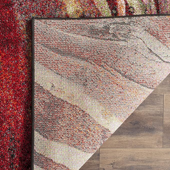 SAFAVIEH Glacier Collection Area Rug - 10' Round, Red & Multi, Modern Abstract Design, Non-Shedding & Easy Care, Ideal for High Traffic Areas in Living Room, Bedroom (GLA126A)