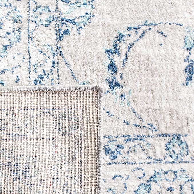 SAFAVIEH Brentwood Collection Area Rug - 9' Square, Light Grey & Blue, Oriental Floral Scroll Design, Non-Shedding & Easy Care, Ideal for High Traffic Areas in Living Room, Bedroom (BNT854G)