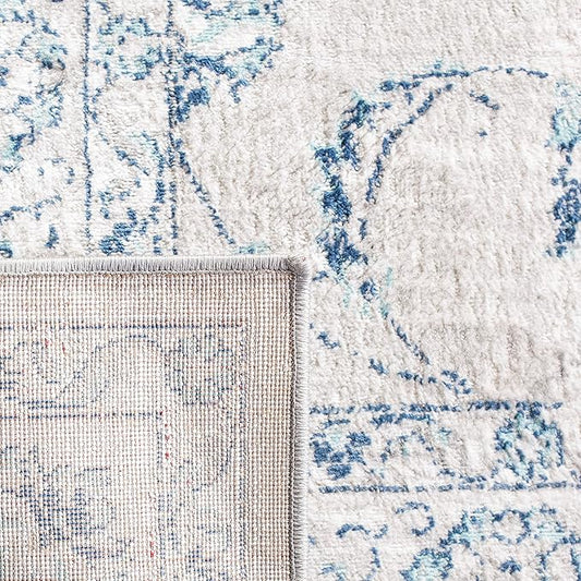 SAFAVIEH Brentwood Collection Area Rug - 11' Square, Light Grey & Blue, Oriental Floral Scroll Design, Non-Shedding & Easy Care, Ideal for High Traffic Areas in Living Room, Bedroom (BNT854G)
