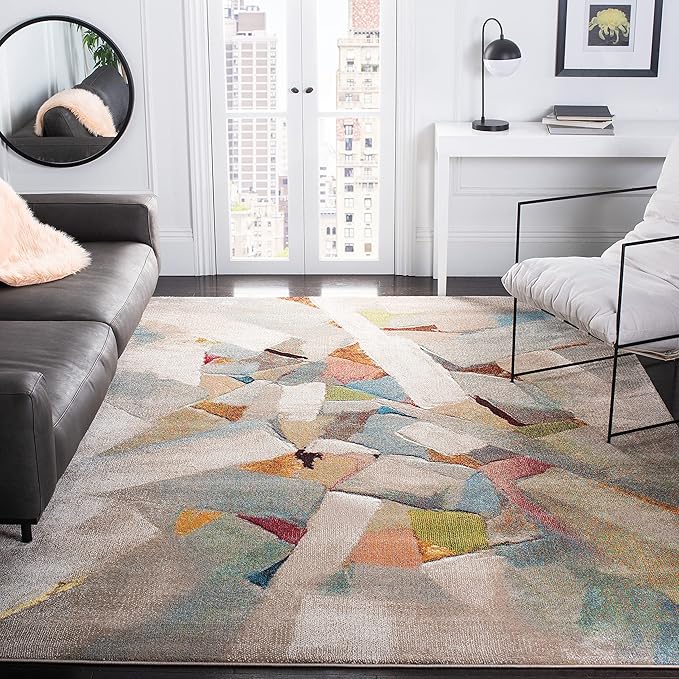 SAFAVIEH Porcello Collection Area Rug - 10'6" x 14', Grey & Multi, Modern Abstract Design, Non-Shedding & Easy Care, Ideal for High Traffic Areas in Living Room, Bedroom (PRL6937B)