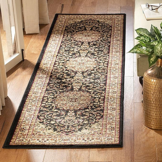 SAFAVIEH Lyndhurst Collection Runner Rug - 2'3" x 6', Black & Ivory, Traditional Oriental Medallion Design, Non-Shedding & Easy Care, Ideal for High Traffic Areas in Living Room, Bedroom (LNH222A)