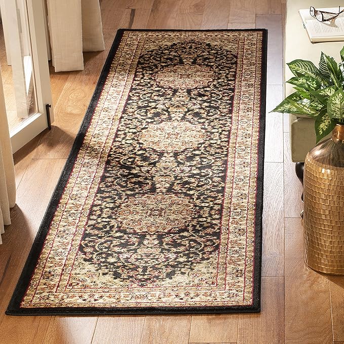 SAFAVIEH Lyndhurst Collection Runner Rug - 2'3" x 8', Black & Ivory, Traditional Oriental Medallion Design, Non-Shedding & Easy Care, Ideal for High Traffic Areas in Living Room, Bedroom (LNH222A)