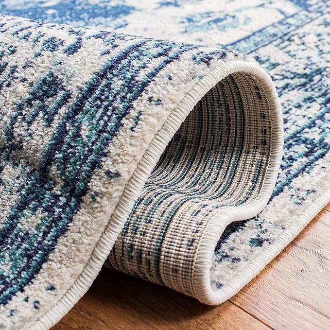 SAFAVIEH Monaco Collection Runner Rug - 2'2" x 6', Ivory & Blue, Non-Shedding & Easy to Clean, Distressed Medallion Design, Ideal for Hallway, Kitchen Foyer, Entryway (MNC243A)