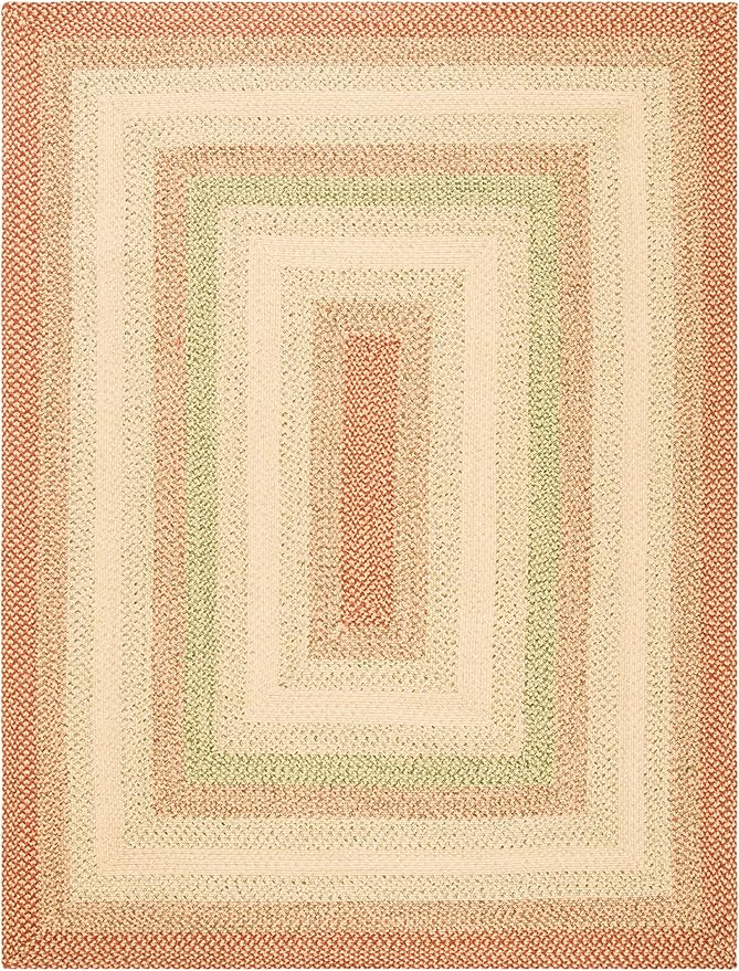 SAFAVIEH Washable Rug Outdoor Braided Collection - 9' x 12', Rust & Multi, Handmade & Reversible, Non-Shedding & Easy to Clean, Ideal for Patio, Backyard, Mudroom (BRD303A)