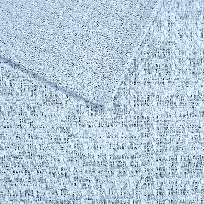 Beatrice Home Fashions Grand Hotel Lightweight All-Natural 100% Cotton Waffle Weave Blanket, King, Pearl Blue