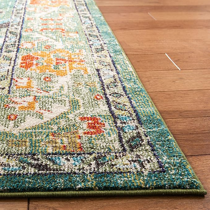 SAFAVIEH Monaco Collection Runner Rug - 2'2" x 20', Forest Green & Light Blue, Non-Shedding & Easy to Clean, Distressed Medallion Design, Ideal for Hallway, Foyer, Entryway, Kitchen, Bedroom (MNC243F)