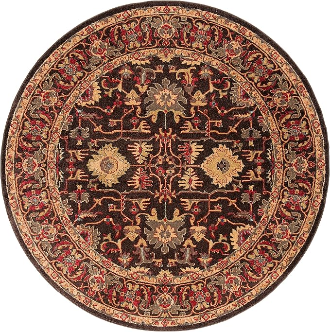 SAFAVIEH Mahal Collection Area Rug - 6'7" Round, Brown & Beige, Traditional Oriental Design, Non-Shedding & Easy Care, Ideal for High Traffic Areas in Living Room, Bedroom (MAH693T)