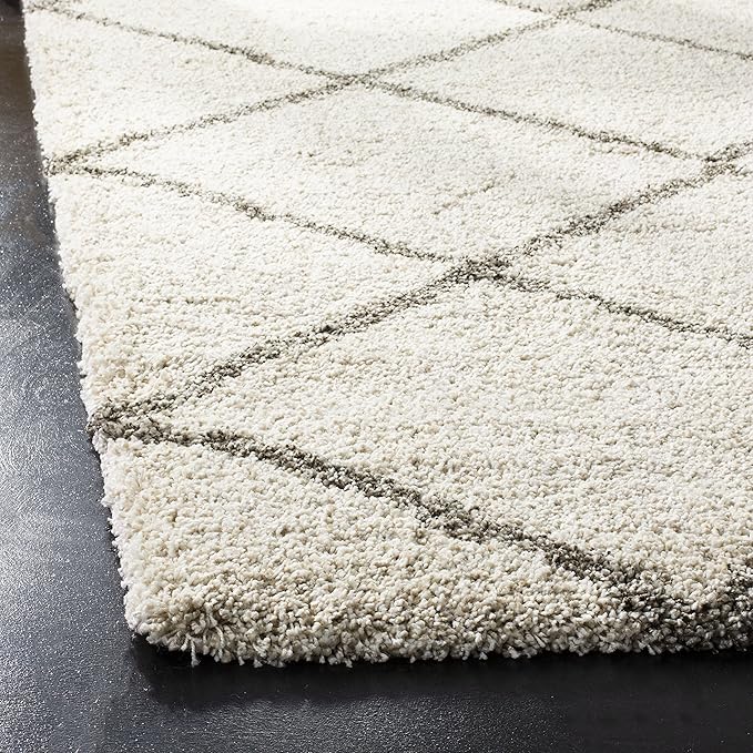 SAFAVIEH Hudson Shag Collection Accent Rug - 2' x 3', Ivory & Grey, Modern Trellis Design, Non-Shedding & Easy Care, 2-inch Thick Ideal for High Traffic Areas in Foyer, Living Room, Bedroom (SGH281A)