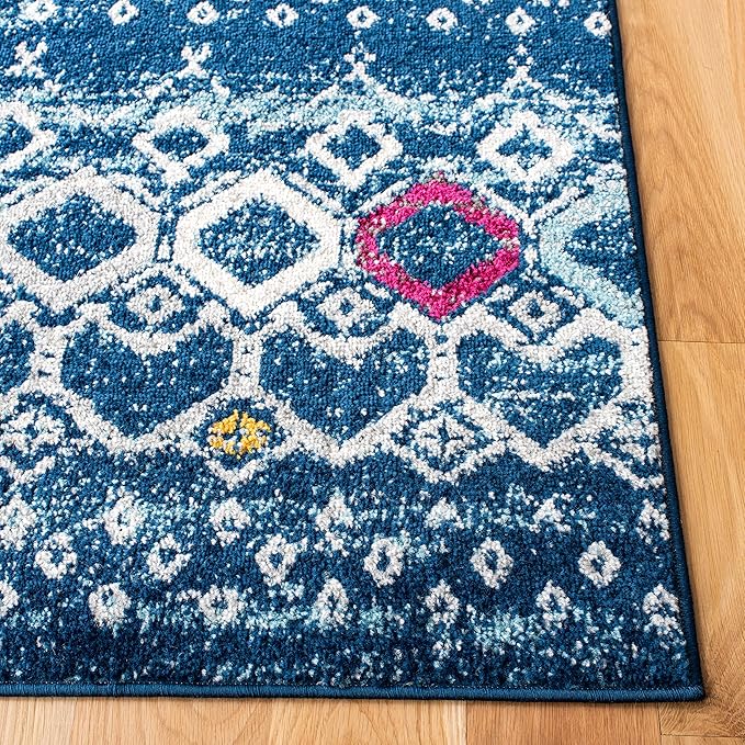 SAFAVIEH Amsterdam Collection Runner Rug - 2'3" x 6', Navy & Turquoise, Moroccan Boho Design, Non-Shedding & Easy Care, Ideal for High Traffic Areas in Living Room, Bedroom (AMS108M)