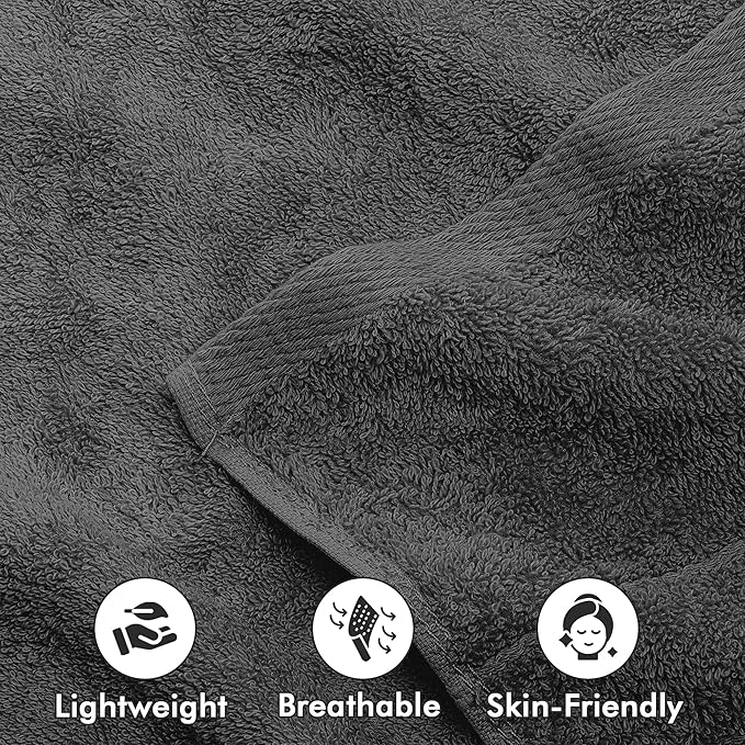 100% Cotton Hand Towels for Bathroom – Soft & Absorbent Towel Set– Pack of 6 Small Towel (34x20in) – Quick Dry Luxury Cotton Hand Towels – Dark Grey