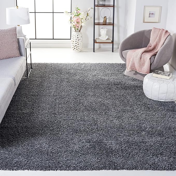 SAFAVIEH Santa Monica Shag Collection 9' x 12' Dark Grey SGN725 Solid Non-Shedding Living Room Bedroom Dining Room Entryway Plush 2-inch Thick Area Rug