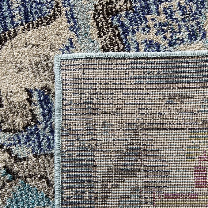 SAFAVIEH Monaco Collection Area Rug - 8' Round, Navy & Light Blue, Non-Shedding & Easy to Clean, Distressed Medallion Design, Ideal for Living Room, Bedroom, Dining Space (MNC243N)