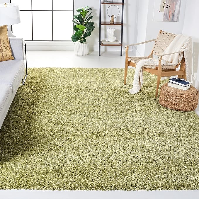 SAFAVIEH Santa Monica Shag Collection 6'7" x 9'6" Green SGN725 Solid Non-Shedding Living Room Bedroom Dining Room Entryway Plush 2-inch Thick Area Rug