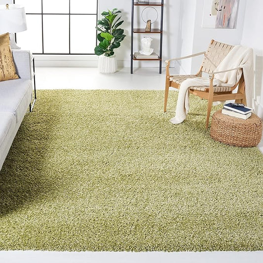SAFAVIEH Santa Monica Shag Collection 9' x 12' Green SGN725 Solid Non-Shedding Living Room Bedroom Dining Room Entryway Plush 2-inch Thick Area Rug