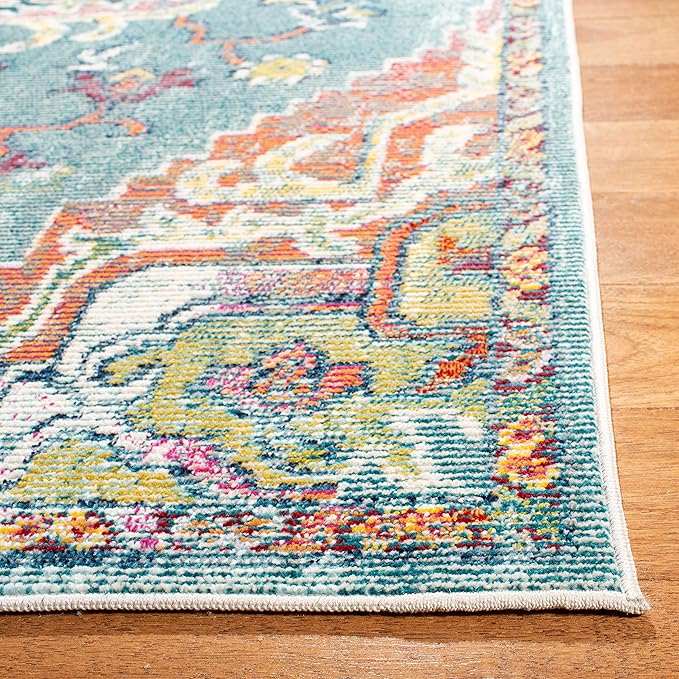 SAFAVIEH Crystal Collection Accent Rug - 2'2" x 5', Teal & Orange, Medallion Distressed Design, Non-Shedding & Easy Care, Ideal for High Traffic Areas in Entryway, Living Room, Bedroom (CRS501J)