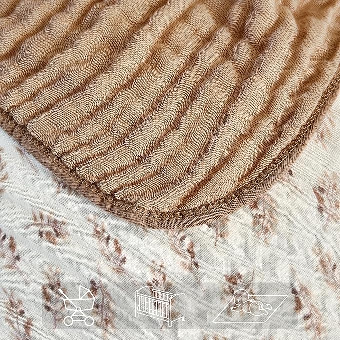 Muslin Swaddle Blankets for Girls Boys 100% Cotton Crib Blanket Lightweight Soft Breathable and Skin Friendly Receiving Blanket for Nap Infant Shower Items Toddler Gift (Leaves Tan, 43"x43")
