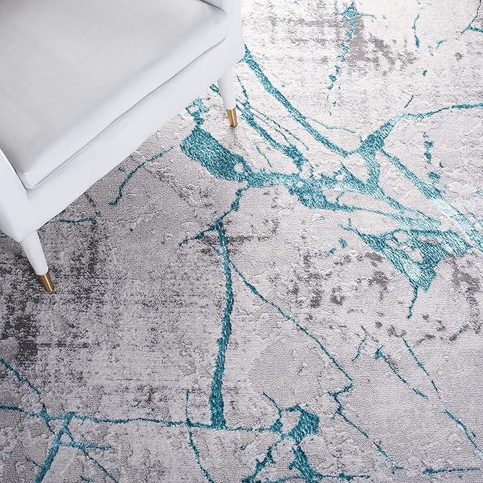 SAFAVIEH Amelia Collection Runner Rug - 2' x 8', Grey & Aqua, Modern Abstract Design, Non-Shedding & Easy Care, Ideal for High Traffic Areas in Living Room, Bedroom (ALA293H)