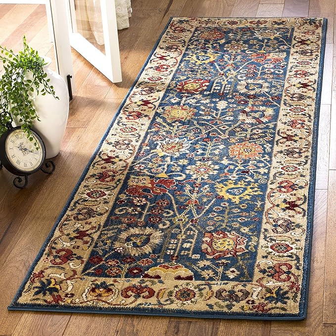 SAFAVIEH Kashan Collection Runner Rug - 2'6" x 10', Blue & Tan, Traditional Oriental Design, Non-Shedding & Easy Care, Ideal for High Traffic Areas in Living Room, Bedroom, Dining (KSN303G-210)