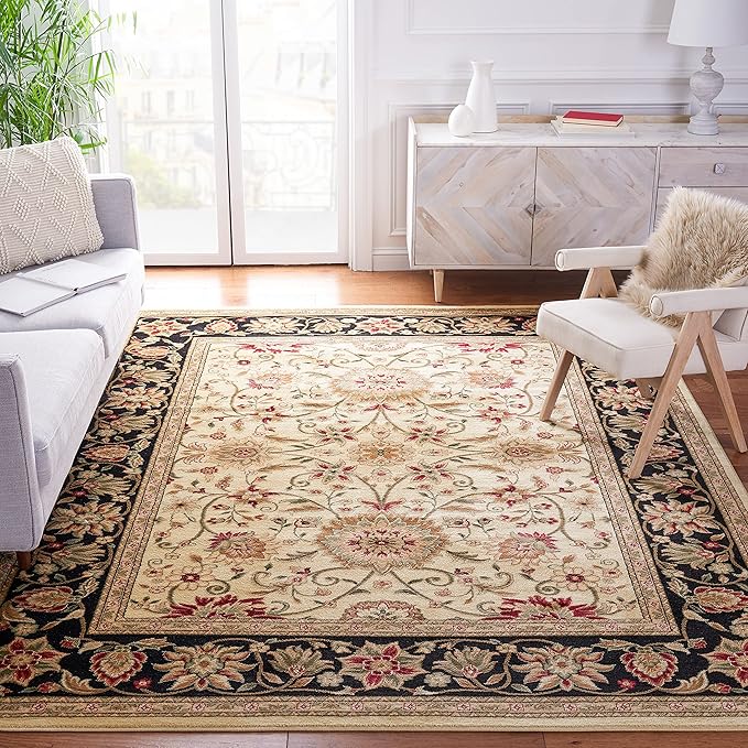 SAFAVIEH Lyndhurst Collection Area Rug - 8' Square, Ivory & Black, Traditional Oriental Design, Non-Shedding & Easy Care, Ideal for High Traffic Areas in Living Room, Bedroom (LNH212B)