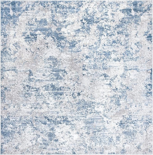 SAFAVIEH Amelia Collection Area Rug - 12' Square, Grey & Blue, Modern Abstract Design, Ideal for High Traffic Areas in Living Room, Bedroom, Dining (ALA705F-12SQ)
