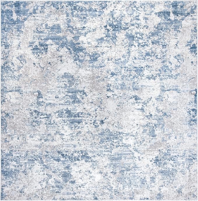 SAFAVIEH Amelia Collection Area Rug - 10' Square, Grey & Blue, Modern Abstract Design, Non-Shedding & Easy Care, Ideal for High Traffic Areas in Living Room, Bedroom (ALA705F)