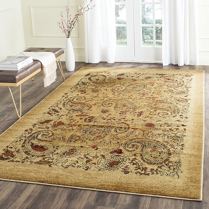 SAFAVIEH Lyndhurst Collection Area Rug - 8' Square, Beige & Multi, Traditional Paisley Design, Non-Shedding & Easy Care, Ideal for High Traffic Areas in Living Room, Bedroom (LNH224A)