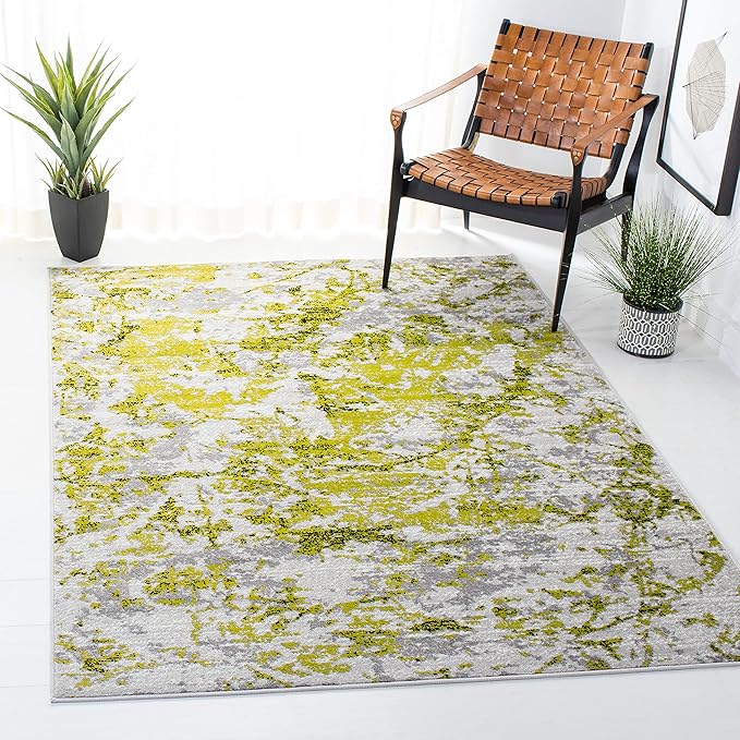 SAFAVIEH Skyler Collection 3' x 5' Grey/Green SKY186Y Modern Abstract Non-Shedding Entryway Living Room Foyer Bedroom Accent Rug