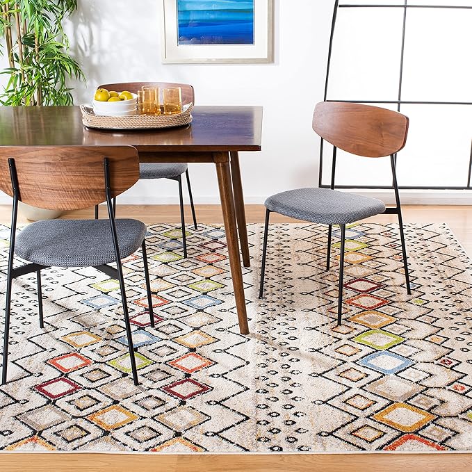 SAFAVIEH Amsterdam Collection X-Large Area Rug - 11' x 15', Ivory & Multi, Moroccan Boho Design, Non-Shedding & Easy Care, Ideal for High Traffic Areas in Living Room, Bedroom (AMS108K)