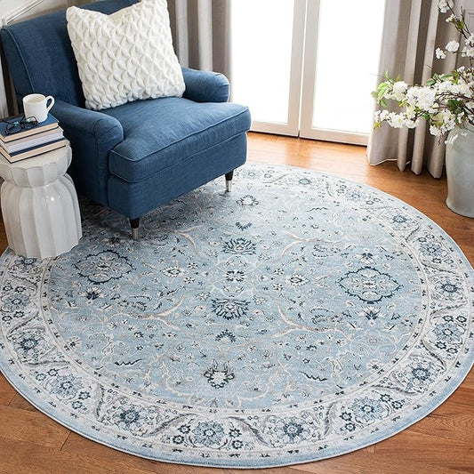 SAFAVIEH Isabella Collection Area Rug - 5'3" Round, Light Blue & Cream, Oriental Design, Non-Shedding & Easy Care, Ideal for High Traffic Areas in Living Room, Bedroom, Dining (ISA912M-5R)