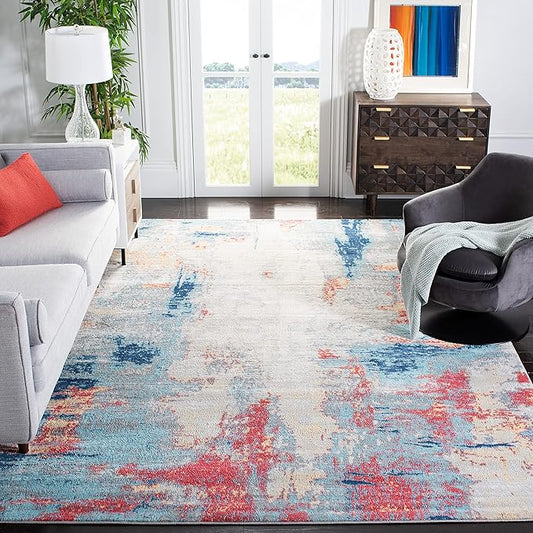 SAFAVIEH Jasper Collection X-Large Area Rug - 12' x 15', Grey & Red, Modern Abstract Design, Non-Shedding & Easy Care, Ideal for High Traffic Areas in Living Room, Bedroom (JSP101C)