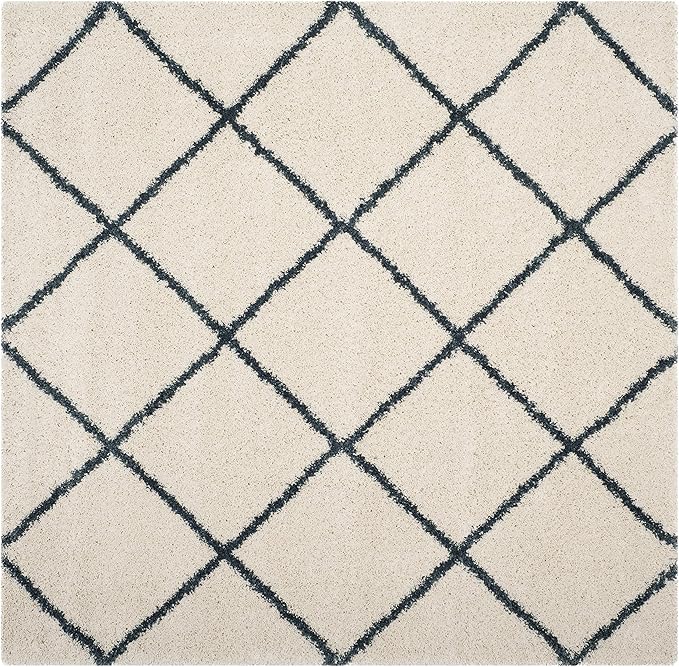 SAFAVIEH Hudson Shag Collection Area Rug - 3' Square, Ivory & Slate Blue, Modern Trellis Design, Non-Shedding & Easy Care, 2-inch Thick Ideal for High Traffic Areas in Living Room, Bedroom (SGH281T)
