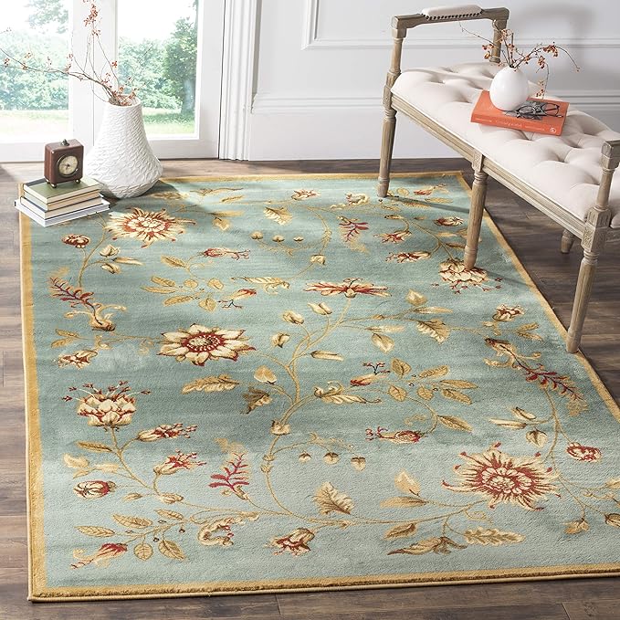 SAFAVIEH Lyndhurst Collection Area Rug - 6'7" x 9'6", Blue & Multi, Traditional Floral Design, Non-Shedding & Easy Care, Ideal for High Traffic Areas in Living Room, Bedroom (LNH552-6591)