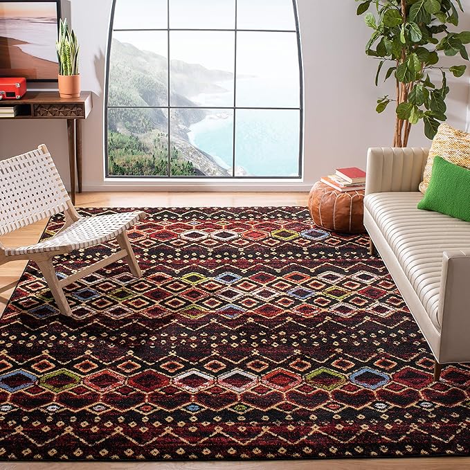 SAFAVIEH Amsterdam Collection X-Large Area Rug - 12' x 18', Black & Multi, Moroccan Boho Design, Non-Shedding & Easy Care, Ideal for High Traffic Areas in Living Room, Bedroom (AMS108P)
