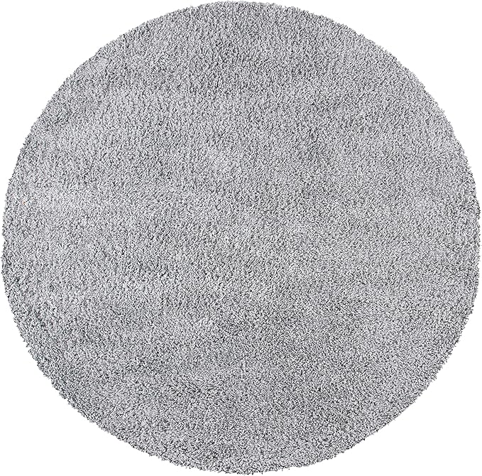 SAFAVIEH August Shag Collection Area Rug - 6'7" Round, Silver, Solid Design, Non-Shedding & Easy Care, 1.5-inch Thick Ideal for High Traffic Areas in Living Room, Bedroom (AUG200G)