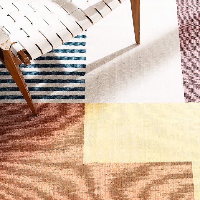 SAFAVIEH Orwell Collection Area Rug - 5'3" Square, Rust & Yellow, Mid-Century Modern Abstract Design, Non-Shedding & Easy Care, Ideal for High Traffic Areas in Living Room, Bedroom (ORW368P)