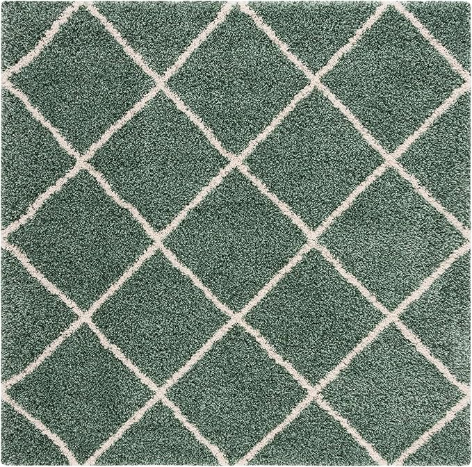 SAFAVIEH Hudson Shag Collection Area Rug - 4' Square, Green & Ivory, Non-Shedding & Easy Cleaning, Plush Thick Pile, Ideal for Living Room, Bedroom, Dining Space (SGH281Y)
