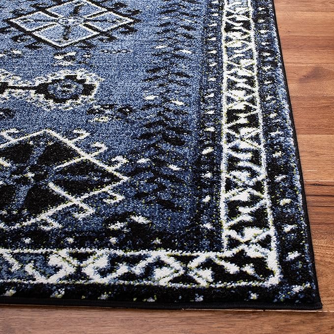 SAFAVIEH Vintage Hamadan Collection Area Rug - 6'7" Square, Blue & Black, Oriental Distressed Design, Non-Shedding & Easy Care, Ideal for High Traffic Areas in Living Room, Bedroom (VTH293M)