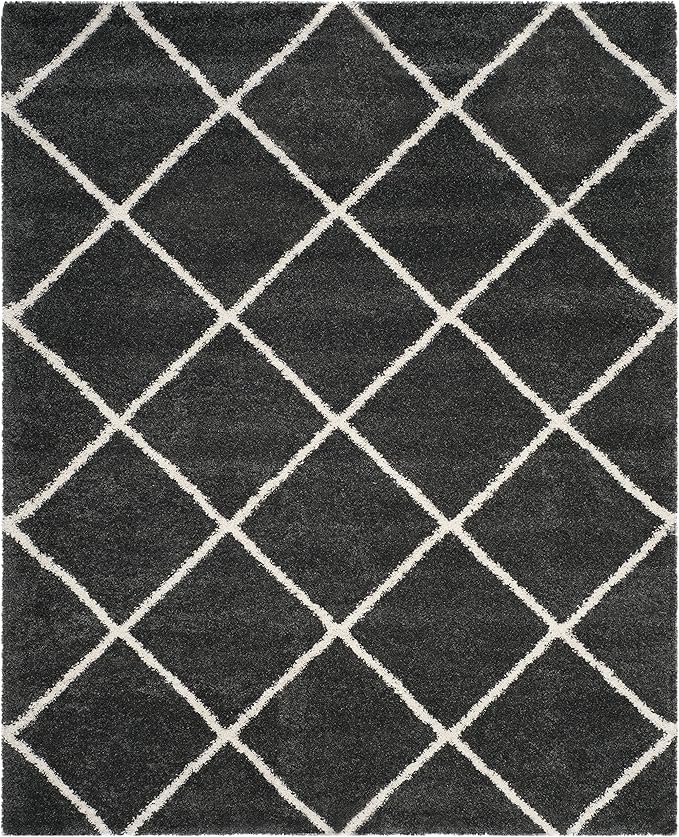SAFAVIEH Hudson Shag Collection Area Rug - 10' x 14', Dark Grey & Ivory, Modern Trellis Design, Non-Shedding & Easy Care, 2-inch Thick Ideal for High Traffic Areas in Living Room, Bedroom (SGH281G)